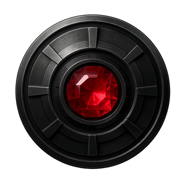 Rubin emblem, a machined metal core with a glowing forge-green center